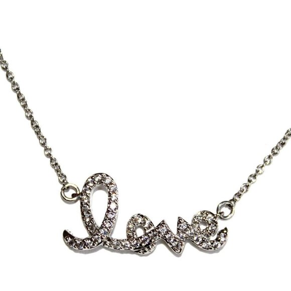 Cubic Zirconia Elegant Girls Womens Clear Cz Tiny Mini Miniature Love Necklace - Picture 3 of 5